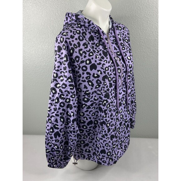 Main Strip Women Small Windbreaker Purple Leopard Print Packable Hooded NWT - Picture 3 of 9